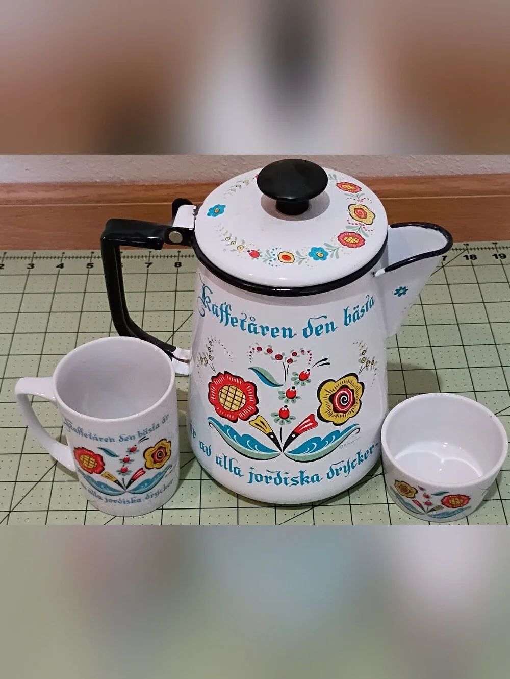 Vintage Berggren Enamel Coffee Set - White